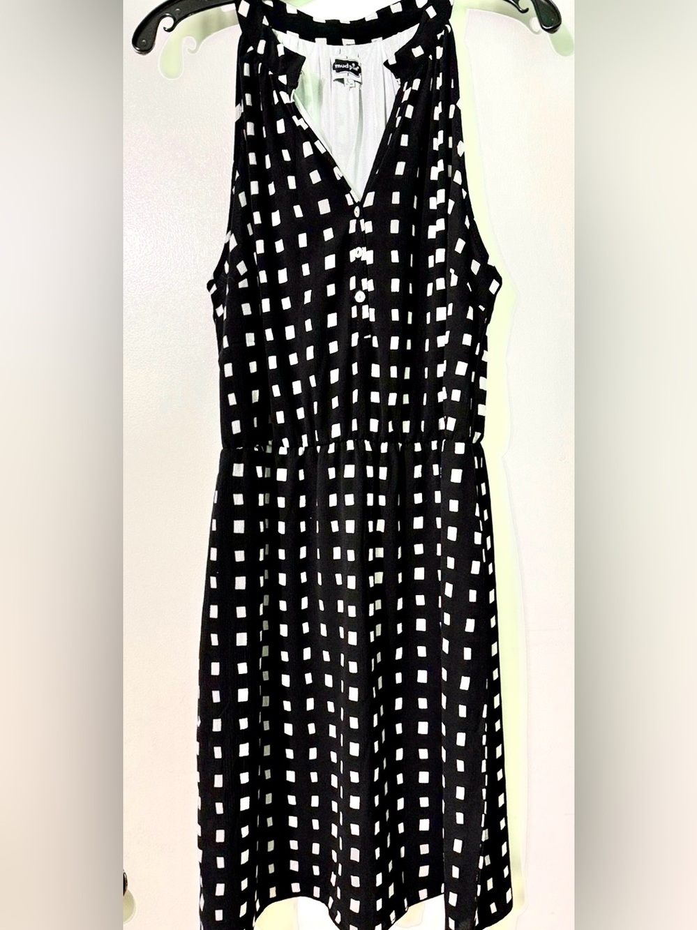 Mud Pie Black & White Square Print Sleeveless Midi Dress